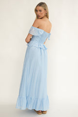 Hanalei Off-Shoulder Tied Bust Maxi Dress Light Blue
