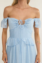 Hanalei Off-Shoulder Tied Bust Maxi Dress Light Blue