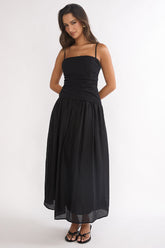 Tobi Square Neck A-Line Maxi Dress Black