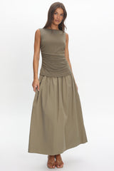 Keeeva Boatneck Maxi Dress Light Khaki