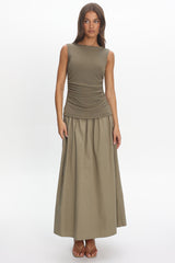 Keeeva Boatneck Maxi Dress Light Khaki