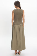 Keeeva Boatneck Maxi Dress Light Khaki