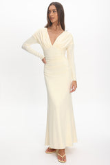 Gilded Long Sleeve Ruched Maxi Dress Butter