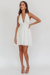 Sinia Plisse Halter Mini Dress Off White