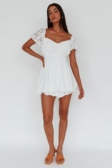 Lianah Lace Sleeve Tied Back Romper White