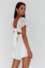 Lianah Lace Sleeve Tied Back Romper White
