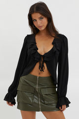 Pale Fire Tie Front Top Black