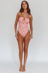 Eros Halterneck Keyhole One Piece Swimsuit Yellow Floral
