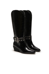THERAPY Maiden Cowboy Boot Black Patent Croc