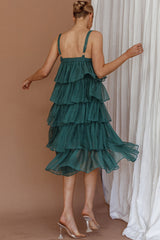 Merry Layered Frill Midi Dress Turtle Green