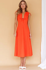 Cape Cod Drawstring Accent Midi Dress Tangerine