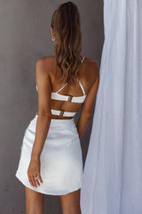 Duplicity Cut-Out Waist Asymmetrical Hem Mini Dress Oyster