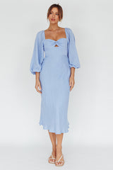 Betina Twist Bust Long Sleeve Midi Dress Blue