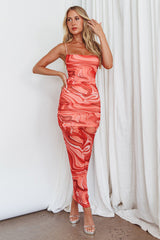 Love In Miami Lace-Up Back Maxi Dress Marble Red