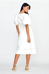 Elias Puff Sleeve Midi Dress White