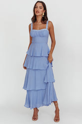 Provence Bloom Tiered Ruffle Maxi Dress Blue
