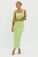 Bindi Puckered Tied Strap Dress Green