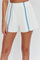 Swing Of Things Elastic Waist Shorts Embroidered White