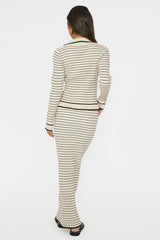 Solar Flare Ribbed Knit Maxi Skirt Stripe Oat