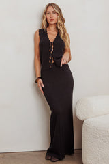 Sonorous Sleeveless Front Tie Knit Top Black