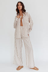 Alex Elastic Waist Pants Stripe Latte