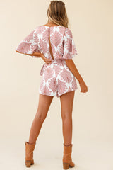Nadi V-Neckline Wrap Romper Leaf Print White