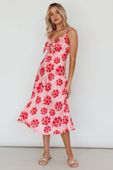 Starry Night Bust-Tie Midi Dress Floral Pink
