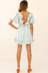 Malika Angel Sleeve Ruffle Trim Dress Pistachio