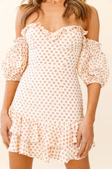 Homecoming Queen Sweetheart Neckline Puff Sleeve Dress Polka Dot Maroon