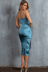 Hollywood Nights One-Shoulder Midi Dress Midnight Blue