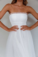 Fayette Strapless Mesh Midi Dress White