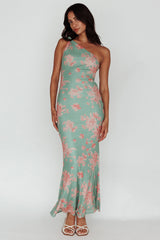 Portland One-Shoulder Jersey Maxi Dress Floral Green