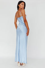 Rose Garden Floral Applique Midi Dress Blue