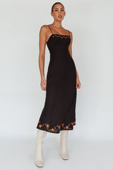 Star Garden Embroidered Midi Dress Black
