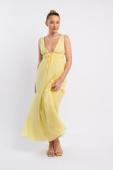 Kylin V-Neck Tied Bust Maxi Dress Lemon