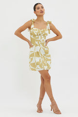 Harrison Tied Shoulder Mini Dress Print Yellow