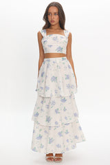 Dixon Pintuck Pleat Crop Top Floral Beige