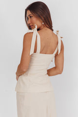 Post It Tied Shoulder Button Front Top Cream