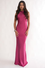 Saphirra Open Cowl Back Maxi Dress Berry