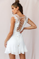 Leilani Macrame Applique Lace-Up Dress White