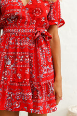 Rubi V-Neckline Wrap Dress Pattern Print Red
