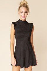 Kylie Ruffled Sleeve Suede Dress Black