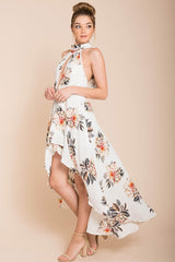 Natalee Floral High to Low Dress White