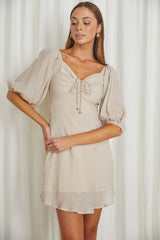 Avaline Drawstring Bust Mini Dress Beige