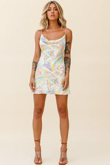 Show Me Love Cowl Neck Mini Dress Velour Geometric Multi