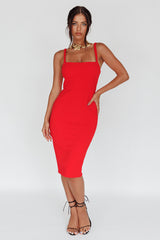 Georgia Square Neckline Midi Dress Red