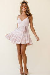 Jocelyn Cami Strap Waist Tie Frill Dress Nude