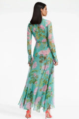 Vira Green Printed Single Breasted Maxi Dress