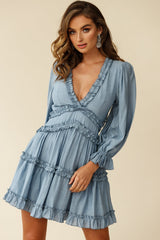 Laney Cutout Back Balloon Sleeve Dress Midnight Blue