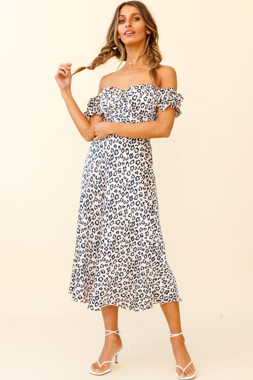 Linka Off-Shoulder Tie Back Midi Dress Leopard Print Pink